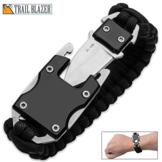 Trailblazer Hidden Knife Paracord Bracelet - Stainless Steel Blade, ABS and Stainless Steel Buckle - Length 8 1/2"